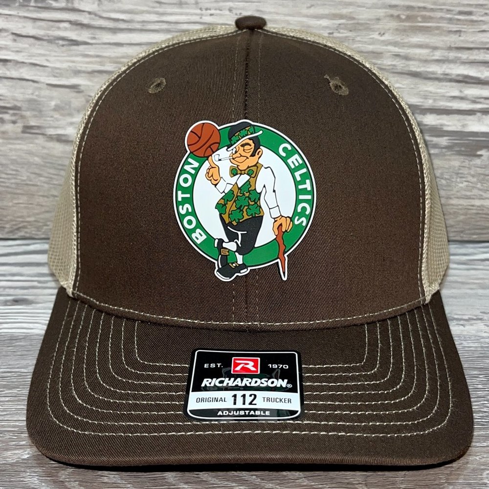 Boston Celtics 3D Snapback Trucker Hat- Brown/ Tan